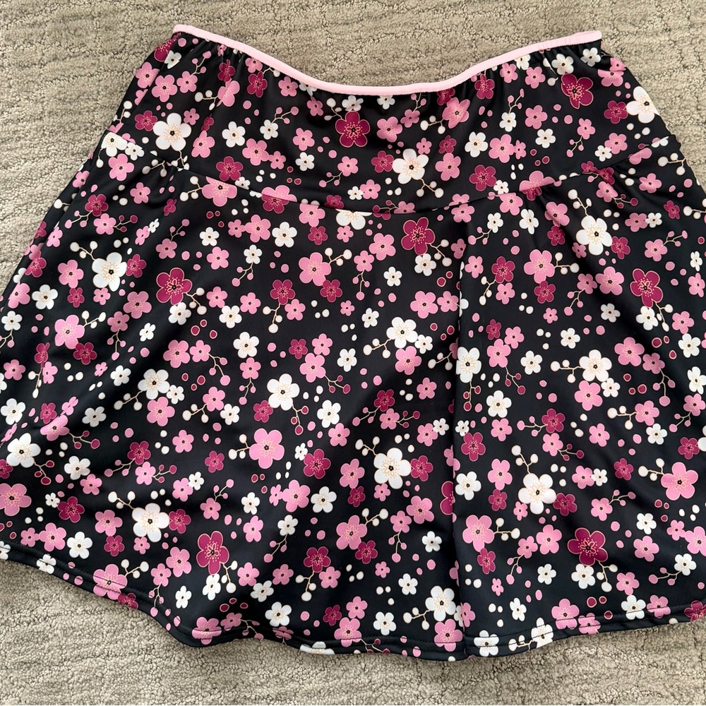 Floral Women's Swing Skort - Pink and White on Black